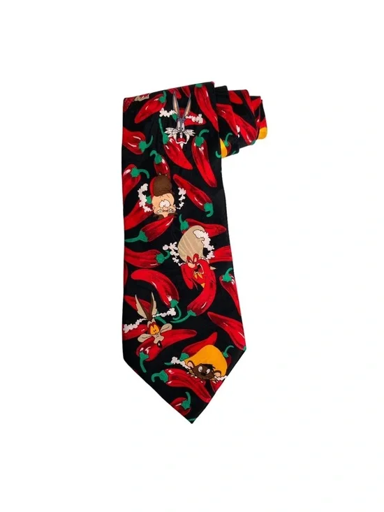 Looney Tunes Men Necktie Tie Hot Chili Pepper 1994 Cartoon Bugs Taz - Picture 2 of 10